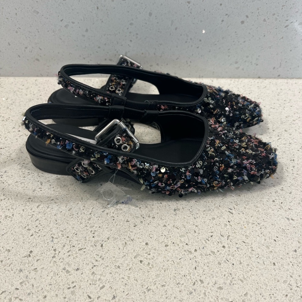 NWOB Rag & Bone Astra Black Boucle & Sequin Slingback Flat Shoes Size 36 US 6 - Picture 2 of 5